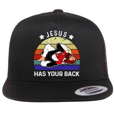 Brazilian Jiu Jitsu Jesus Jesus Has Your Back Flat Bill Trucker Hat