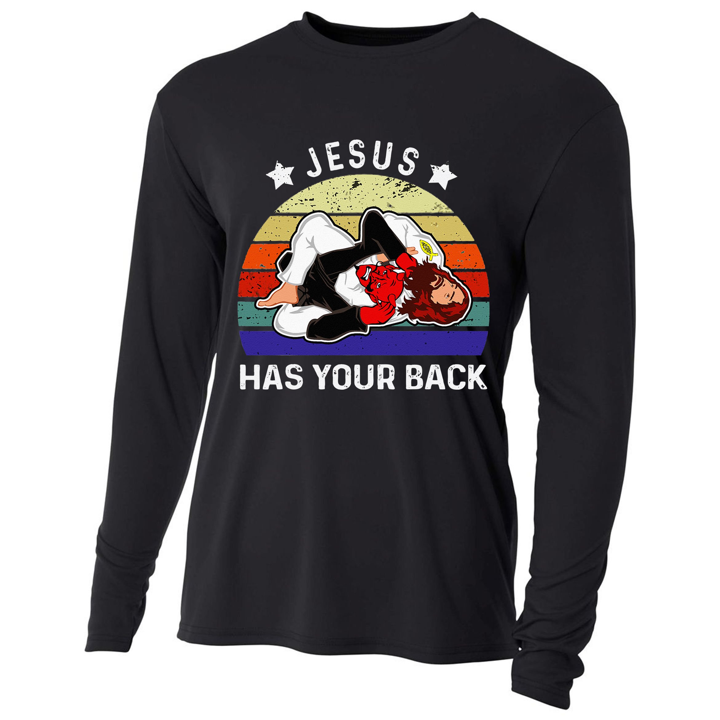 Brazilian Jiu Jitsu Jesus Jesus Has Your Back Cooling Performance Long Sleeve Crew