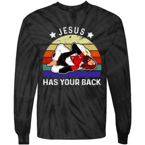 Brazilian Jiu Jitsu Jesus Jesus Has Your Back Tie-Dye Long Sleeve Shirt