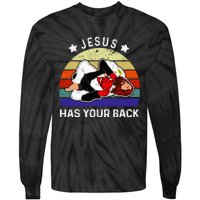 Brazilian Jiu Jitsu Jesus Jesus Has Your Back Tie-Dye Long Sleeve Shirt