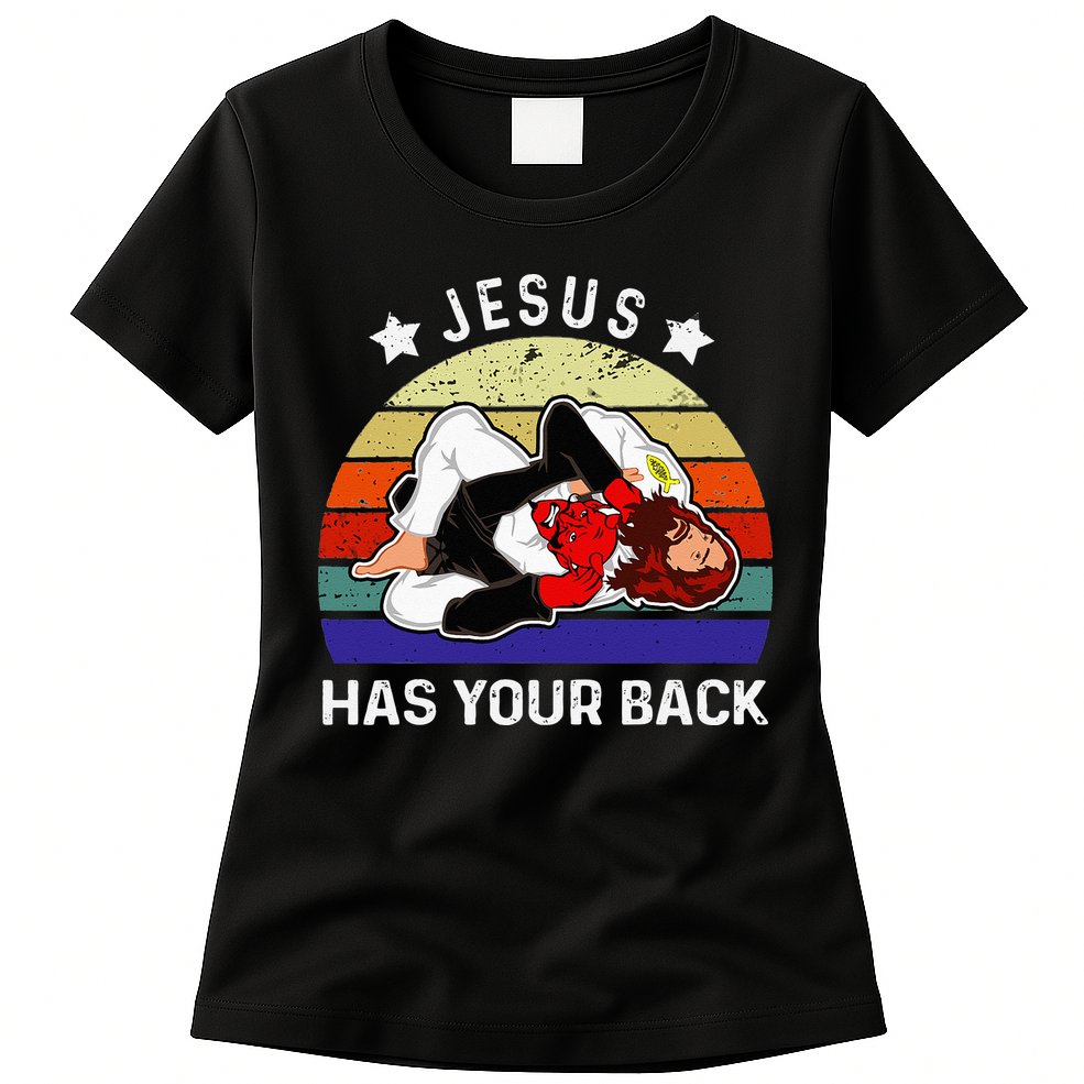 Brazilian Jiu Jitsu Jesus Jesus Has Your Back Womens T-Shirt