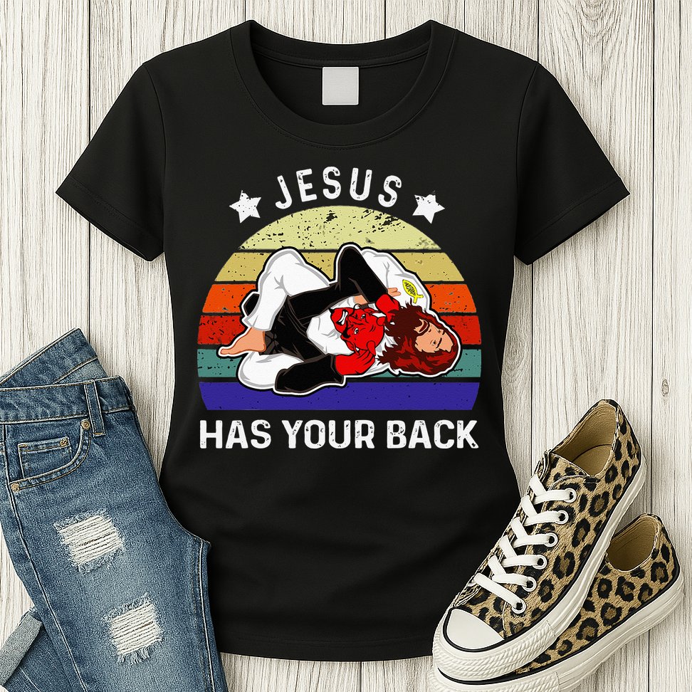 Brazilian Jiu Jitsu Jesus Jesus Has Your Back Womens T-Shirt