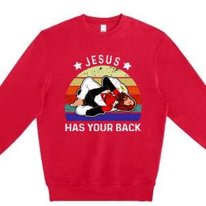 Brazilian Jiu Jitsu Jesus Jesus Has Your Back Premium Crewneck Sweatshirt