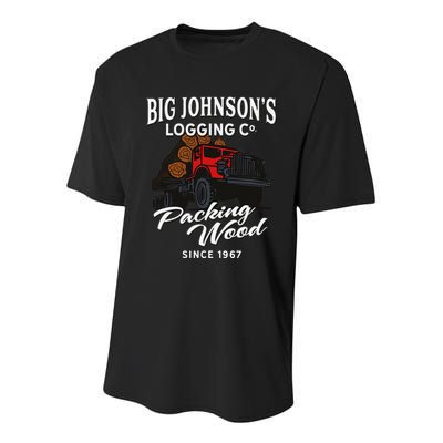 Big JohnsonS Logging Co. Packing Wood Funny Logger Youth Performance Sprint T-Shirt