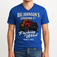 Big JohnsonS Logging Co. Packing Wood Funny Logger V-Neck T-Shirt
