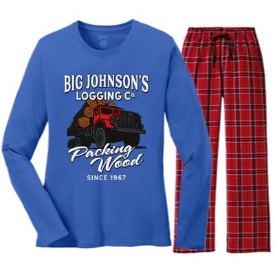 Big JohnsonS Logging Co. Packing Wood Funny Logger Women's Long Sleeve Flannel Pajama Set 