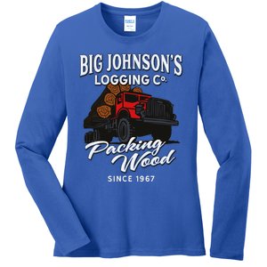 Big JohnsonS Logging Co. Packing Wood Funny Logger Ladies Long Sleeve Shirt