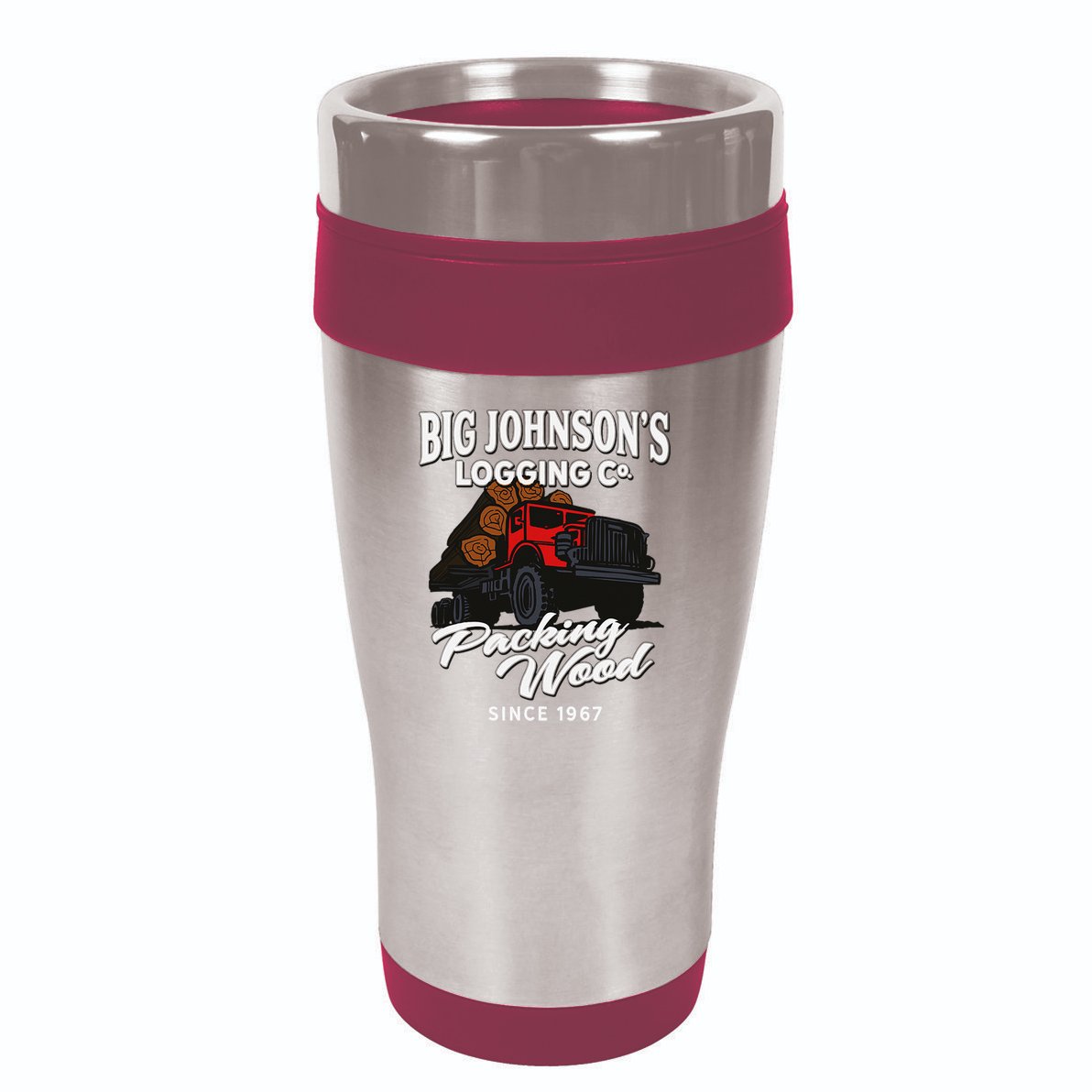 Big JohnsonS Logging Co. Packing Wood Funny Logger 16oz Travel Tumbler