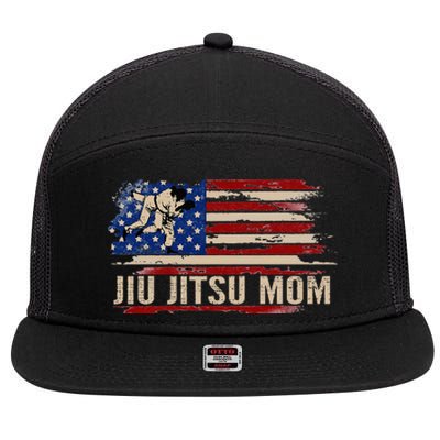 Bjj Jiujitsu Mom American Usa Flag Sports 7 Panel Mesh Trucker Snapback Hat