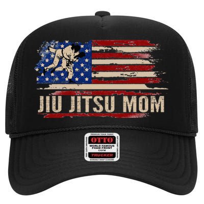 Bjj Jiujitsu Mom American Usa Flag Sports High Crown Mesh Back Trucker Hat