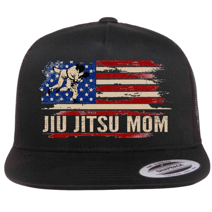 Bjj Jiujitsu Mom American Usa Flag Sports Flat Bill Trucker Hat