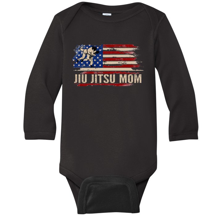 Bjj Jiujitsu Mom American Usa Flag Sports Baby Long Sleeve Bodysuit