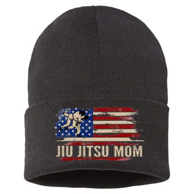 Bjj Jiujitsu Mom American Usa Flag Sports Sustainable Knit Beanie