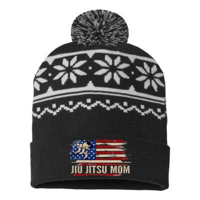 Bjj Jiujitsu Mom American Usa Flag Sports USA-Made Snowflake Beanie