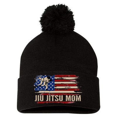 Bjj Jiujitsu Mom American Usa Flag Sports Pom Pom 12in Knit Beanie