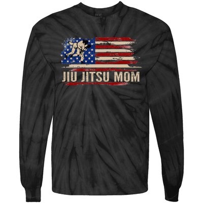 Bjj Jiujitsu Mom American Usa Flag Sports Tie-Dye Long Sleeve Shirt