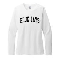 Blue Jays Mascot Vintage Athletic Sports Name Design V Neck Womens CVC Long Sleeve Shirt