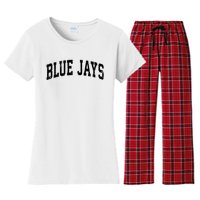 Blue Jays Mascot Vintage Athletic Sports Name Design V Neck Women's Flannel Pajama Set