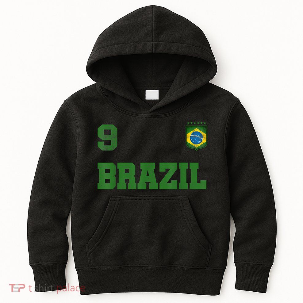 Brazil Jersey Number Nine Brazilian Futebol Soccer Kids Hoodie