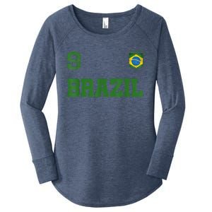 Brazil Jersey Number Nine Brazilian Futebol Soccer Women's Perfect Tri Tunic Long Sleeve Shirt