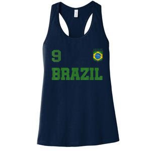 Brazil Jersey Number Nine Brazilian Futebol Soccer Women's Racerback Tank