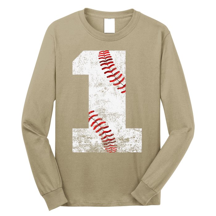 Baseball Jersey Number 1 Vintage 1st Birthday Long Sleeve Shirt