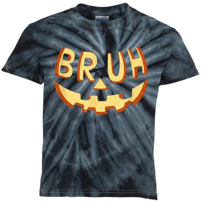 Bruh Jack O Lantern Halloween Costume Pumpkin Face Candy Kids Tie-Dye T-Shirt