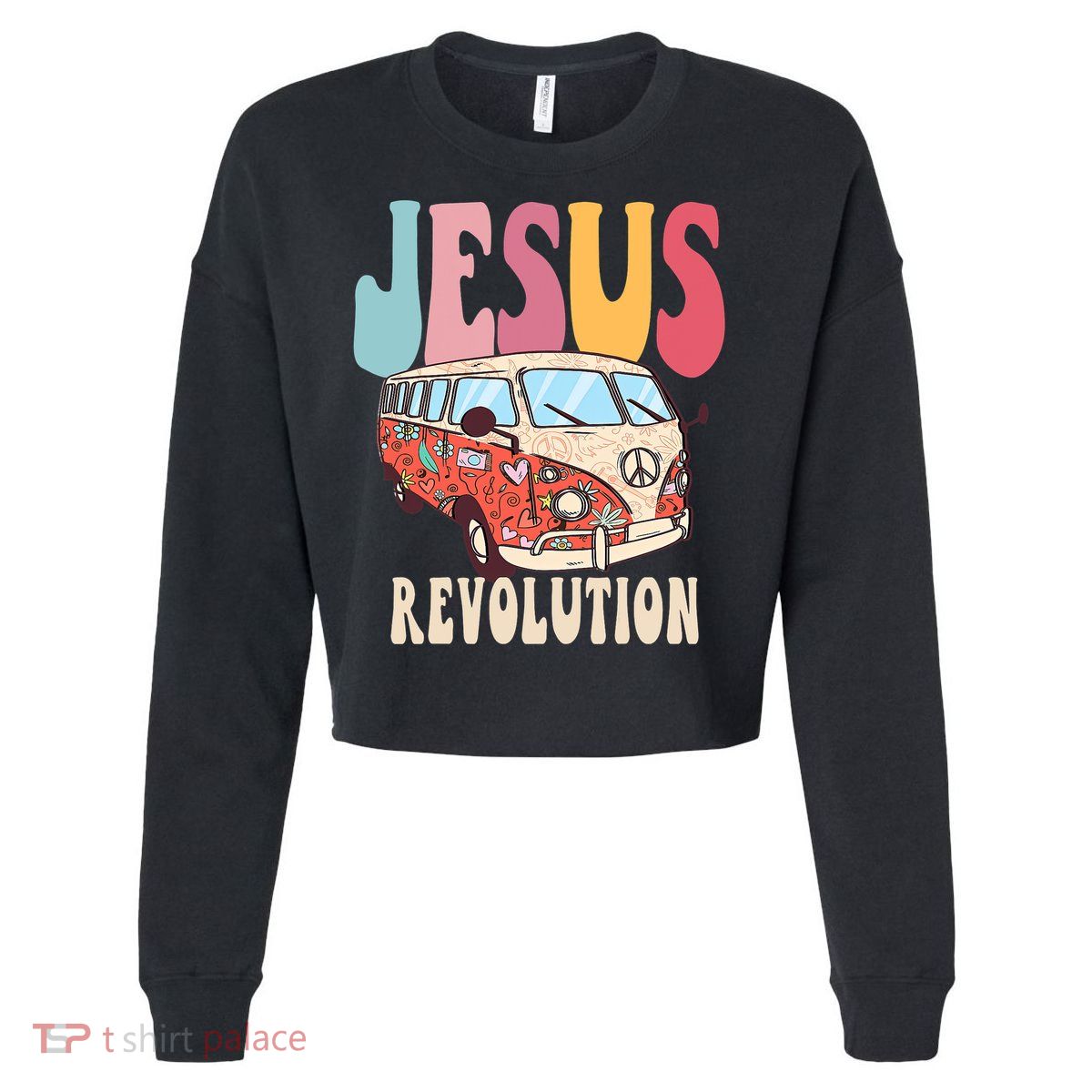 Boho Jesus Revolution, Christian Faith Based Jesus Costume Cropped Pullover Crew