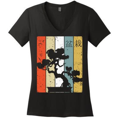 Bonsai Japanese Retro Bonsai Tree Women's V-Neck T-Shirt