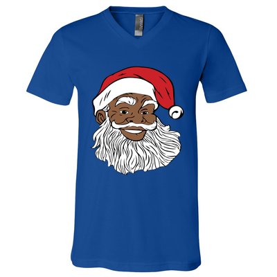 Black Jolly Santa Cute Gift Fun African American Santa V-Neck T-Shirt