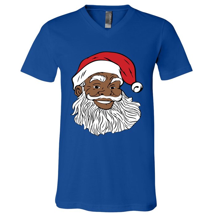 Black Jolly Santa Cute Gift Fun African American Santa V-Neck T-Shirt