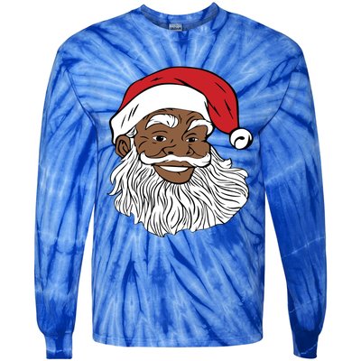 Black Jolly Santa Cute Gift Fun African American Santa Tie-Dye Long Sleeve Shirt