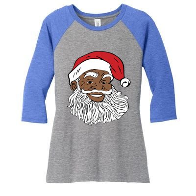 Black Jolly Santa Cute Gift Fun African American Santa Women's Tri-Blend 3/4-Sleeve Raglan Shirt