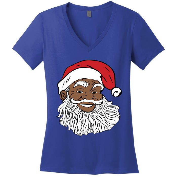 Black Jolly Santa Cute Gift Fun African American Santa Women's V-Neck T-Shirt