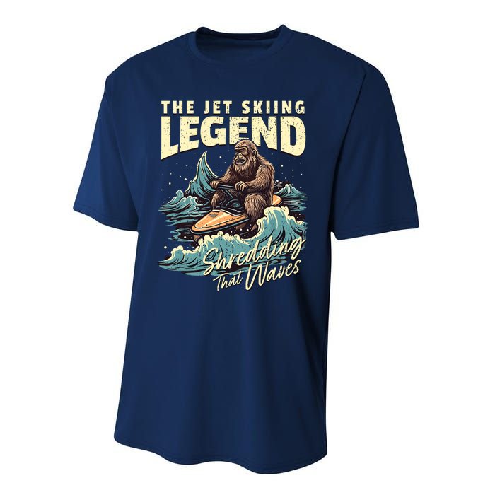 Bigfoot Jet Skiing Watercraft Rider Sasquatch Jet Skiing Performance Sprint T-Shirt