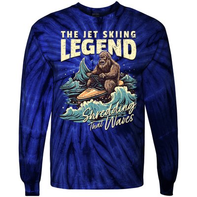 Bigfoot Jet Skiing Watercraft Rider Sasquatch Jet Skiing Tie-Dye Long Sleeve Shirt