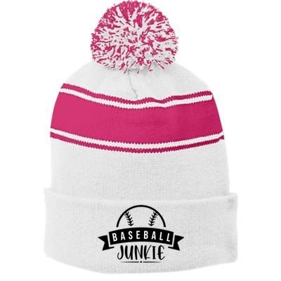 Baseball Junkie Sport Quotes Gift Stripe Pom Pom Beanie