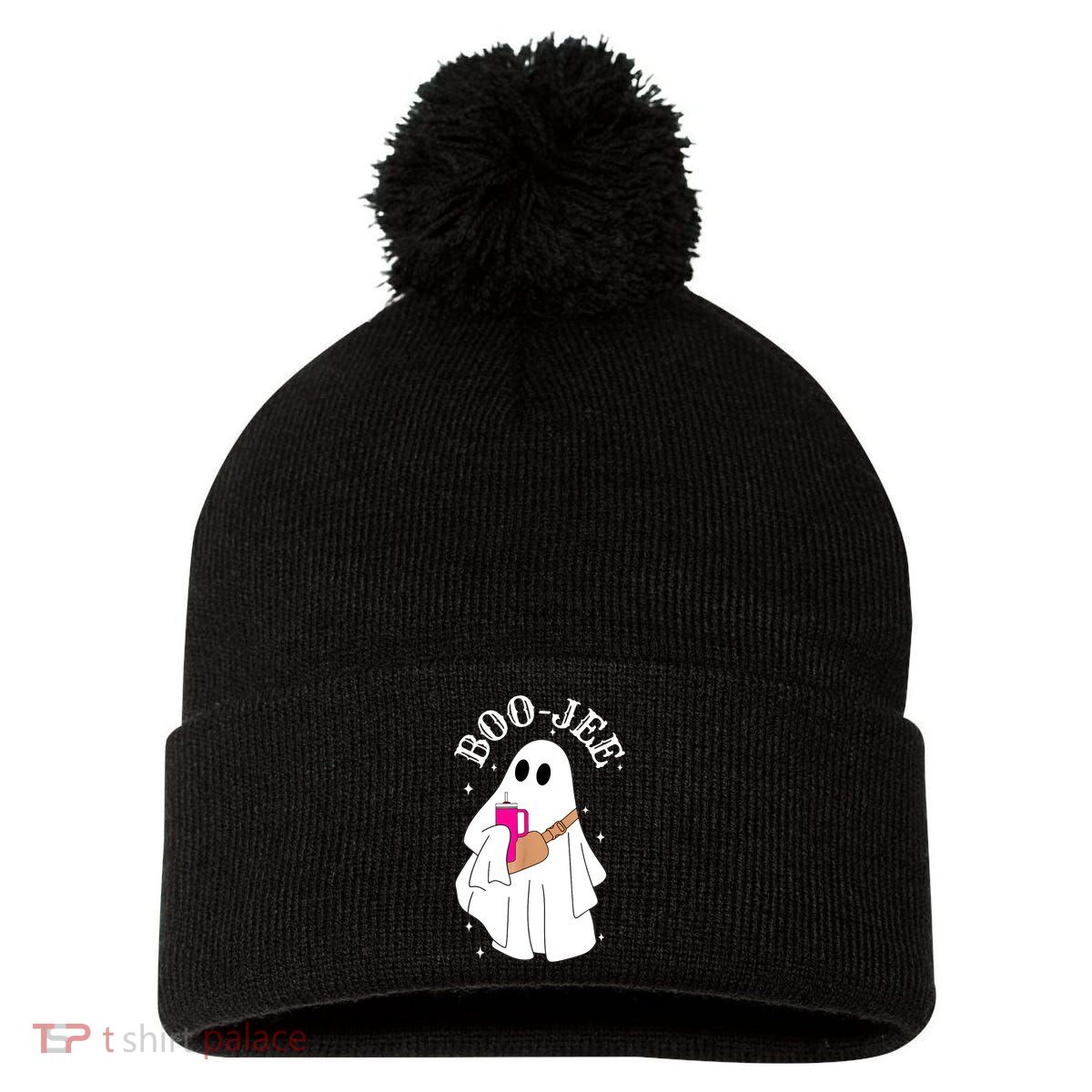 Boo Jee Spooky Season Cute Ghost Halloween Costume Boujee Pom Pom 12in Knit Beanie