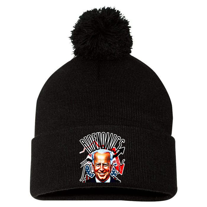 Bidenomics Jobs Up Inflation Down Pom Pom 12in Knit Beanie