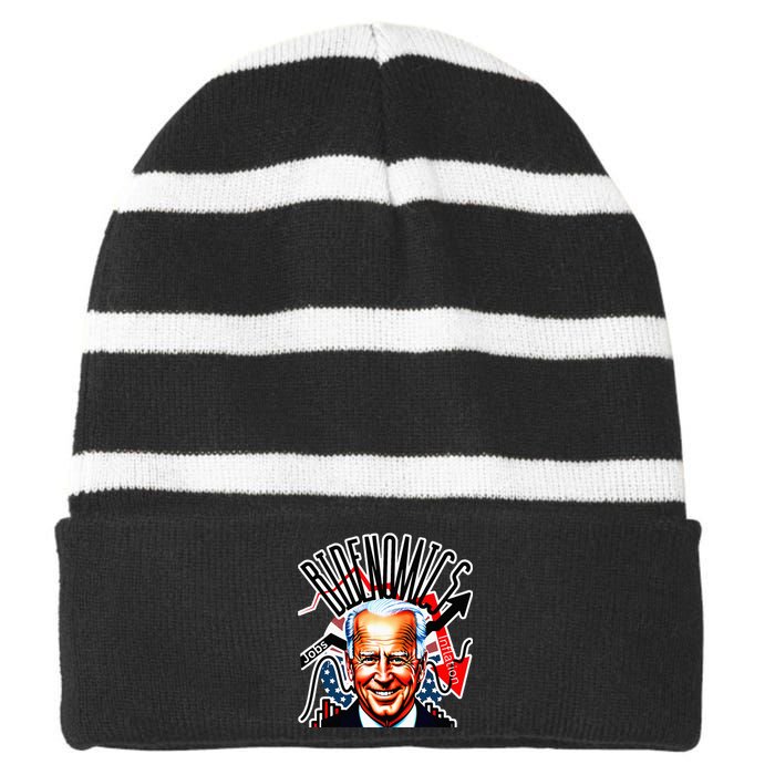 Bidenomics Jobs Up Inflation Down Striped Beanie with Solid Band