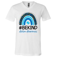 Be Kind Autism Awareness Puzzle Rainbow V-Neck T-Shirt