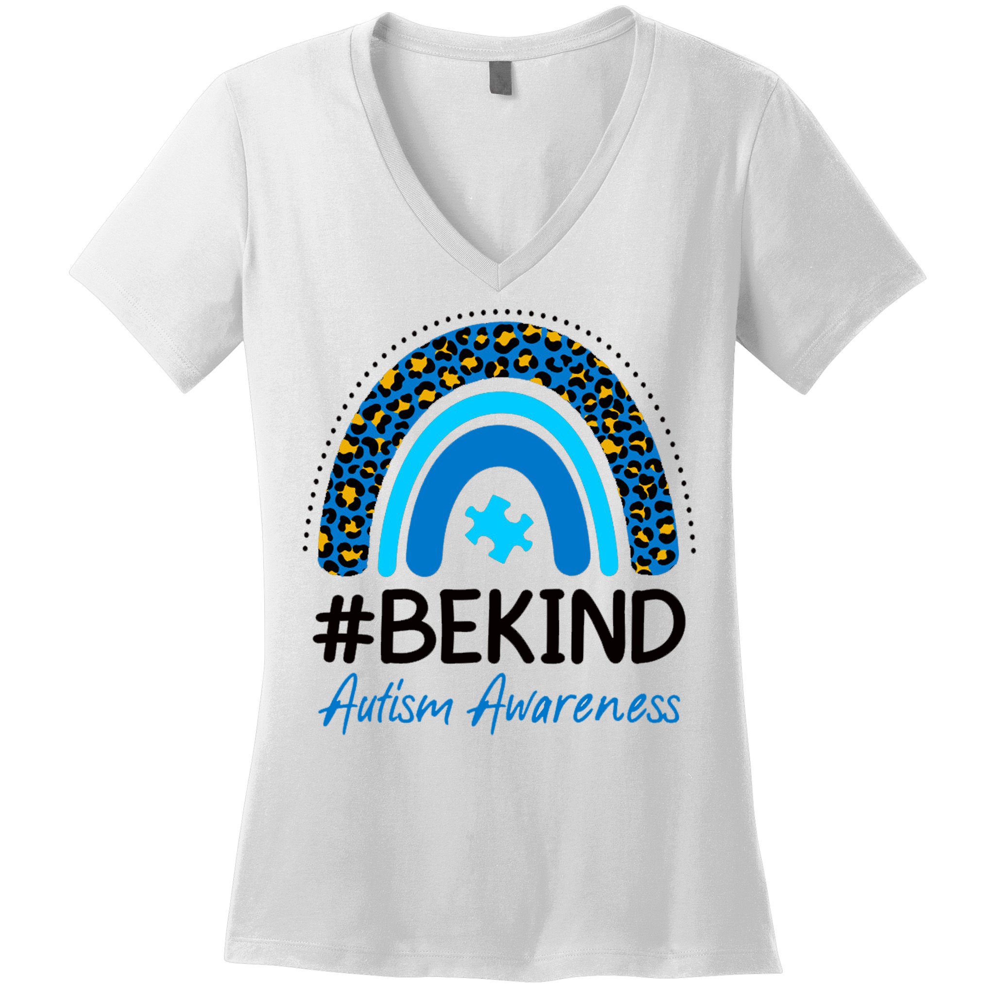 Be Kind Autism Awareness Puzzle Rainbow Women's V-Neck T-Shirt