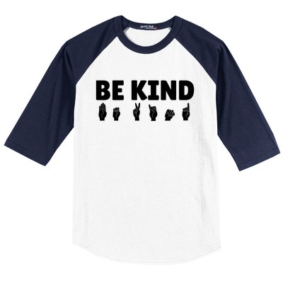 Be Kind Asl Sign Language Fingerspelling Hand Gestures Funny Gift Baseball Sleeve Shirt