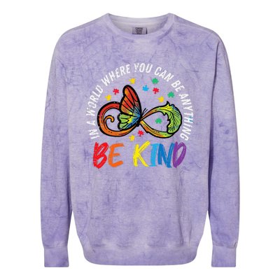 Be Kind Autism Infinity Butterfly Awareness Colorblast Crewneck Sweatshirt