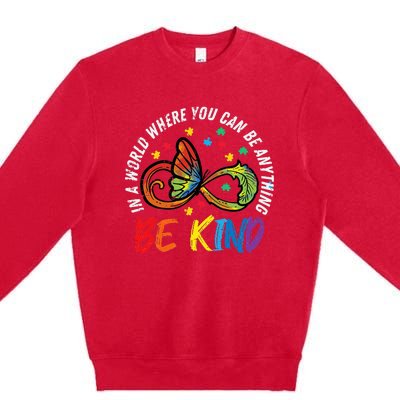 Be Kind Autism Infinity Butterfly Awareness Premium Crewneck Sweatshirt