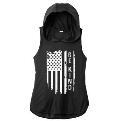 Be Kind American Flag Anti Bullying Unity Day Orange Ladies PosiCharge Tri-Blend Wicking Draft Hoodie Tank