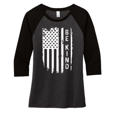 Be Kind American Flag Anti Bullying Unity Day Orange Women's Tri-Blend 3/4-Sleeve Raglan Shirt