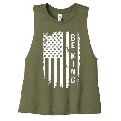 Be Kind American Flag Anti Bullying Unity Day Orange Women's Racerback Cropped Tank