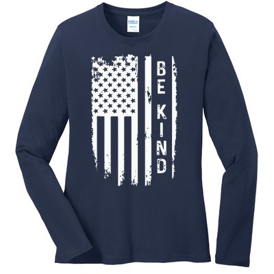 Be Kind American Flag Anti Bullying Unity Day Orange Ladies Long Sleeve Shirt