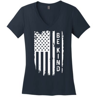 Be Kind American Flag Anti Bullying Unity Day Orange Women's V-Neck T-Shirt